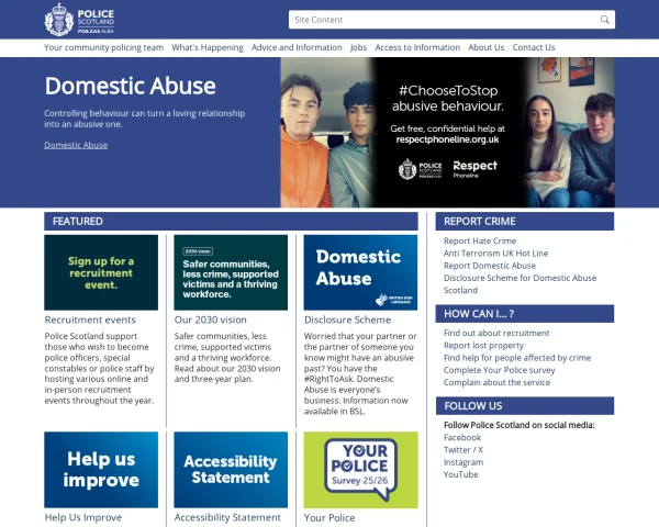 screenshot of Police Scotland website