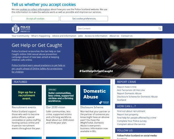 screenshot of Police Scotland website