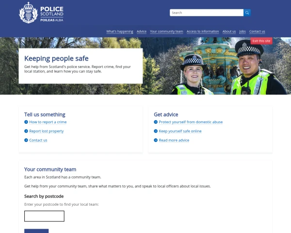 screenshot of Police Scotland website