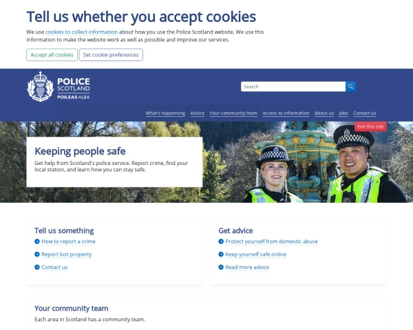 screenshot of Police Scotland website
