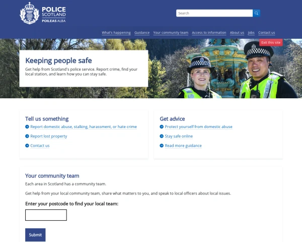 screenshot of Police Scotland website
