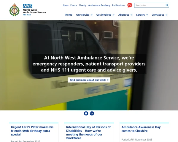 screenshot of North West Ambulance Service NHS Trust website