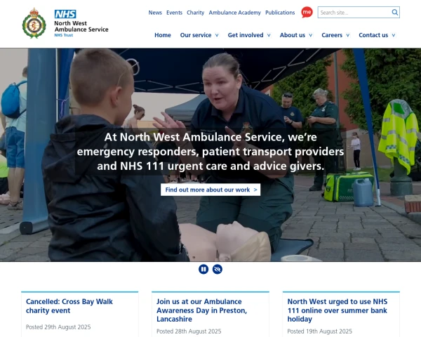 screenshot of North West Ambulance Service NHS Trust website