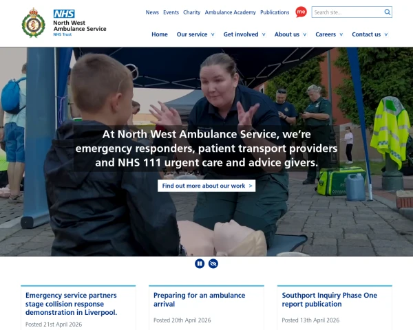 screenshot of North West Ambulance Service NHS Trust website