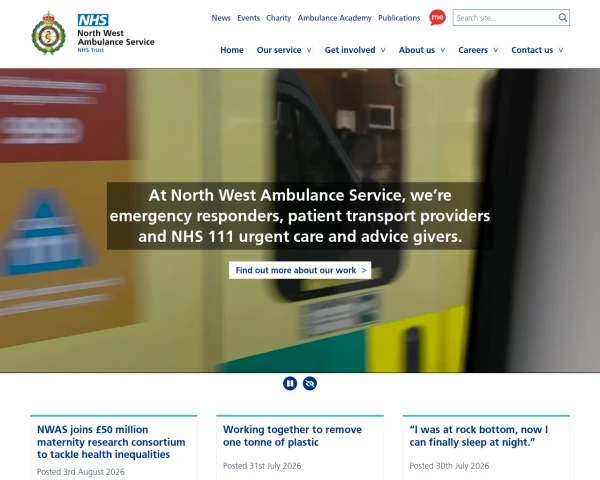 screenshot of North West Ambulance Service NHS Trust website