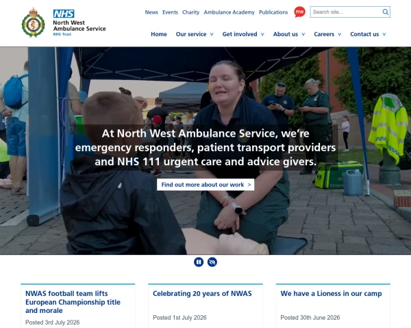 screenshot of North West Ambulance Service NHS Trust website