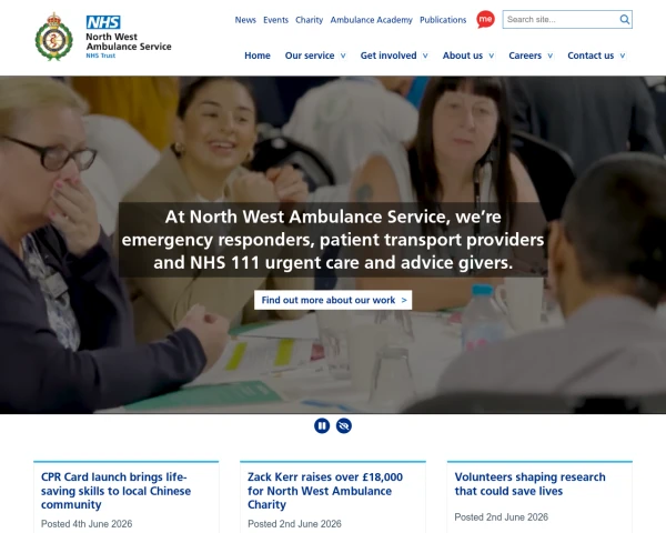 screenshot of North West Ambulance Service NHS Trust website