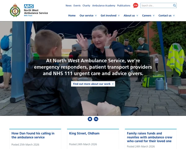 screenshot of North West Ambulance Service NHS Trust website