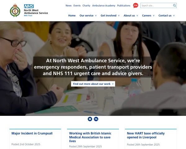screenshot of North West Ambulance Service NHS Trust website