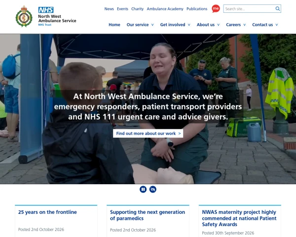 screenshot of North West Ambulance Service NHS Trust website