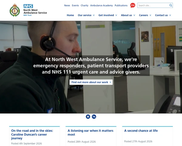 screenshot of North West Ambulance Service NHS Trust website