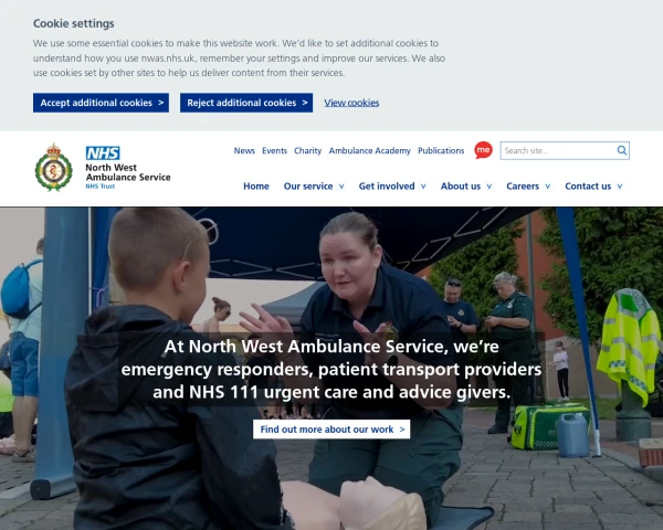 screenshot of North West Ambulance Service NHS Trust website
