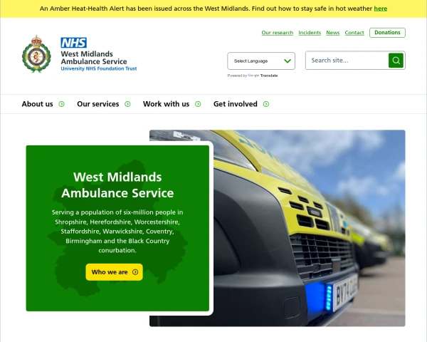 screenshot of West Midlands Ambulance Service NHS Foundation Trust website