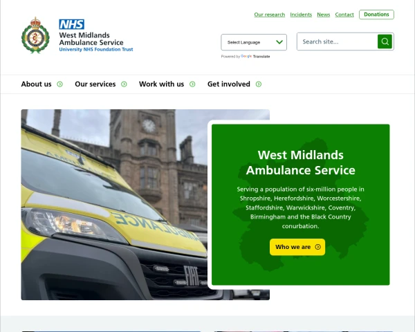 screenshot of West Midlands Ambulance Service NHS Foundation Trust website