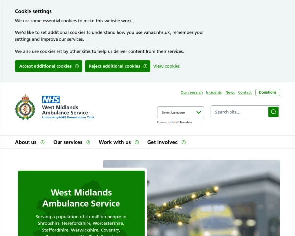 screenshot of West Midlands Ambulance Service NHS Foundation Trust website