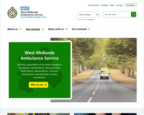 screenshot of West Midlands Ambulance Service NHS Foundation Trust website
