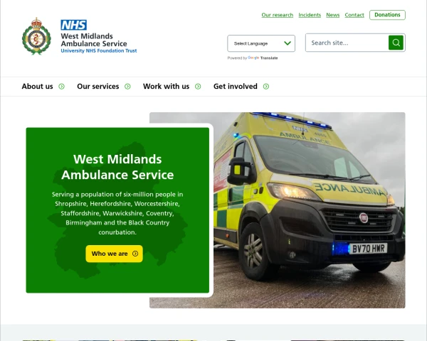 screenshot of West Midlands Ambulance Service NHS Foundation Trust website
