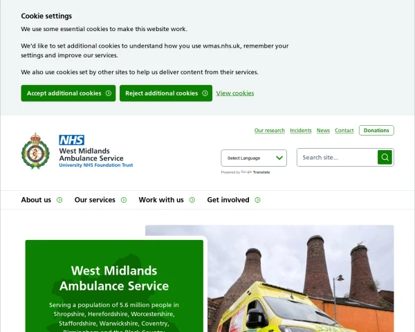 screenshot of West Midlands Ambulance Service NHS Foundation Trust website