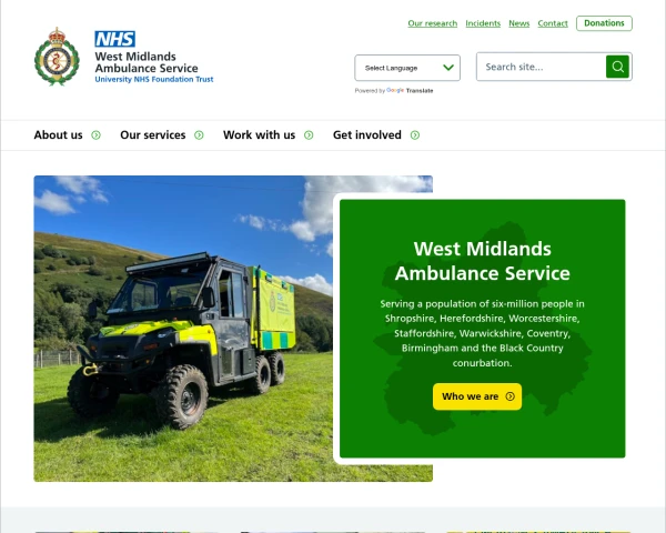 screenshot of West Midlands Ambulance Service NHS Foundation Trust website