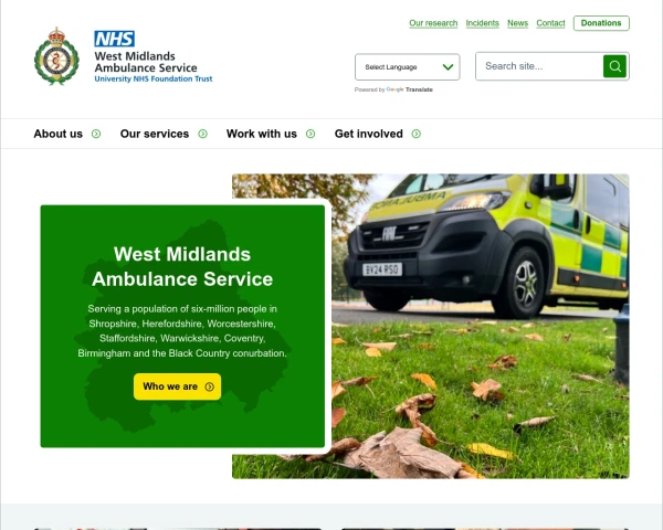 screenshot of West Midlands Ambulance Service NHS Foundation Trust website