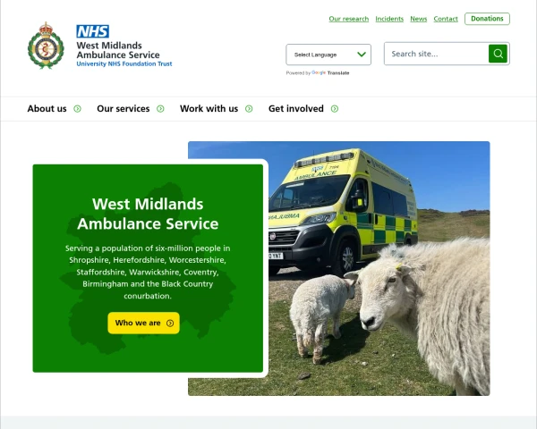 screenshot of West Midlands Ambulance Service NHS Foundation Trust website