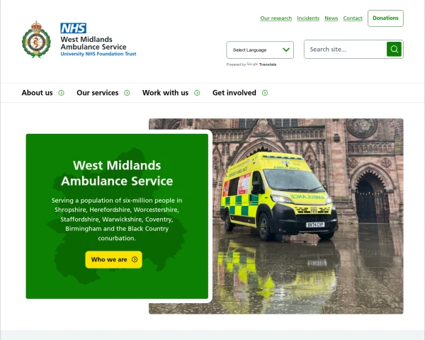 screenshot of West Midlands Ambulance Service NHS Foundation Trust website