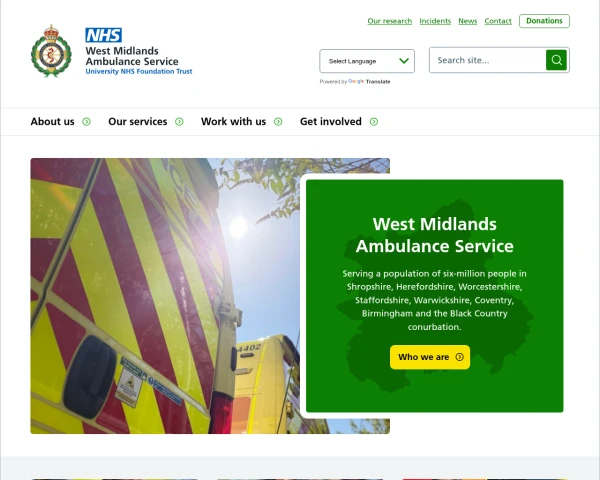 screenshot of West Midlands Ambulance Service NHS Foundation Trust website