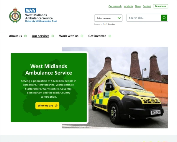 screenshot of West Midlands Ambulance Service NHS Foundation Trust website