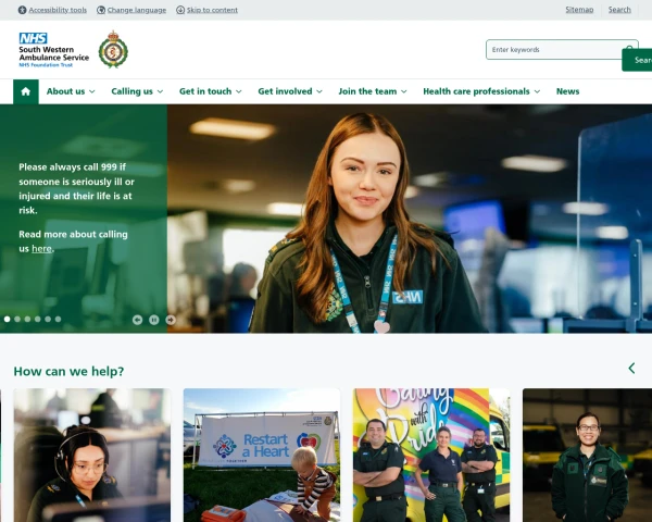 screenshot of South Western Ambulance Service NHS Foundation Trust website