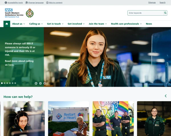 screenshot of South Western Ambulance Service NHS Foundation Trust website