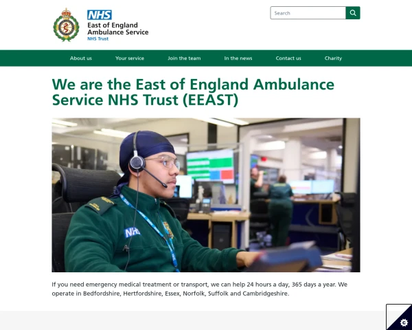 screenshot of East of England Ambulance Service NHS Trust website