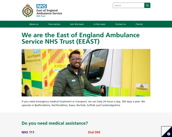 screenshot of East of England Ambulance Service NHS Trust website