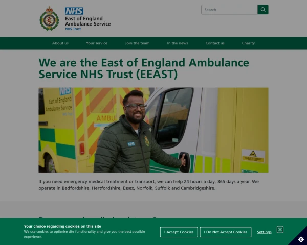 screenshot of East of England Ambulance Service NHS Trust website