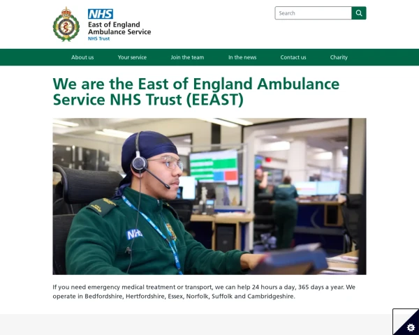 screenshot of East of England Ambulance Service NHS Trust website