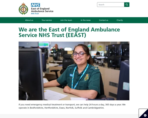 screenshot of East of England Ambulance Service NHS Trust website