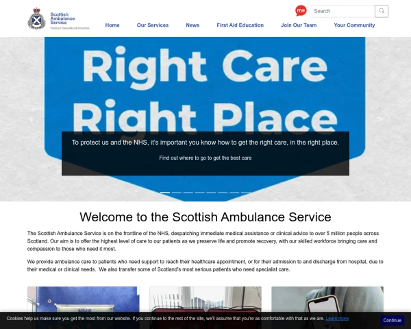 screenshot of Scottish Ambulance Service website