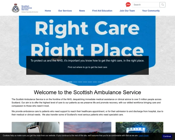 screenshot of Scottish Ambulance Service website