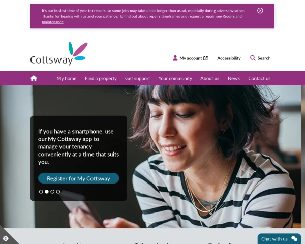 screenshot of Cottsway Housing Association Limited website