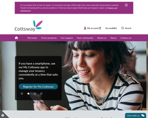 screenshot of Cottsway Housing Association Limited website