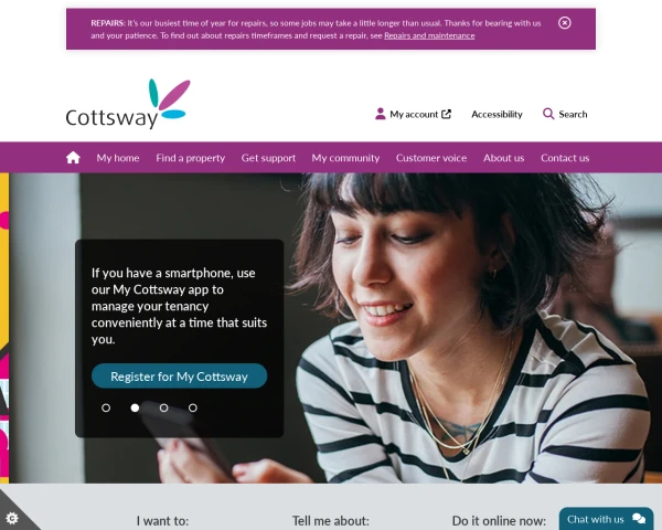 screenshot of Cottsway Housing Association Limited website