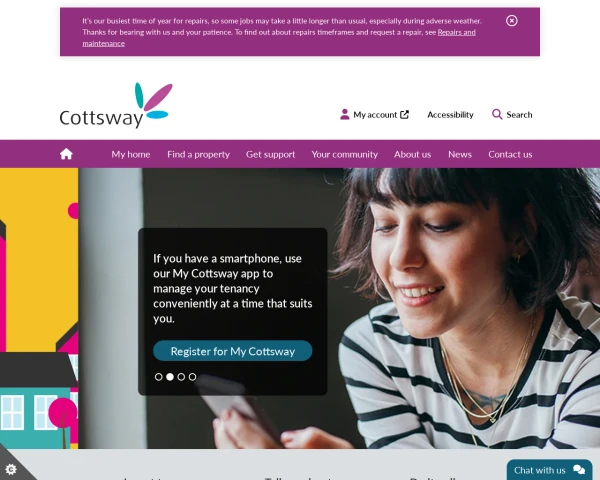 screenshot of Cottsway Housing Association Limited website