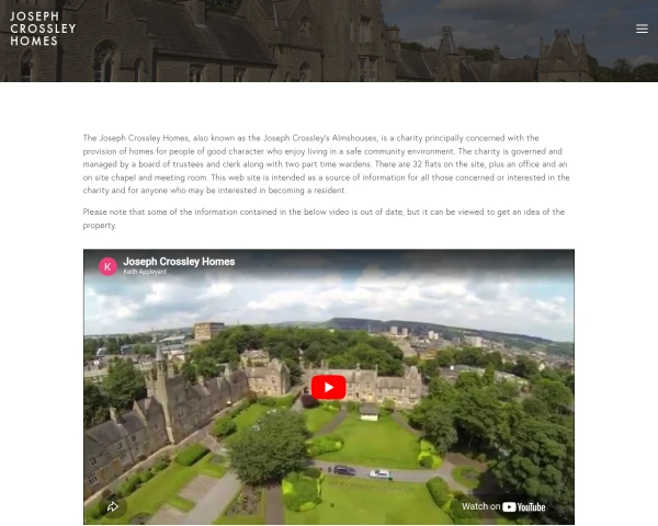 screenshot of Joseph Crossley's Almshouses website