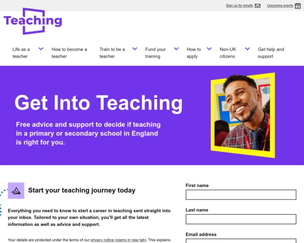 screenshot of Get Into Teaching website