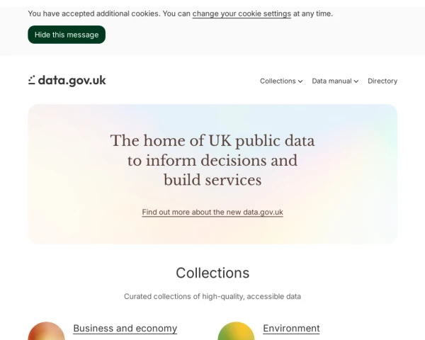 screenshot of Data website