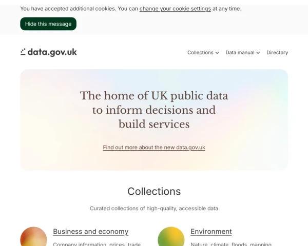 screenshot of Data website