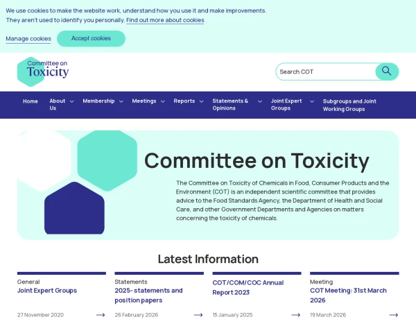 screenshot of Committee on Toxicity of Chemicals in Food, Consumer Products and the Environment website