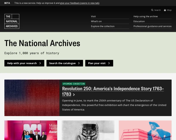 screenshot of The National Archives website