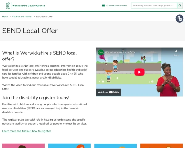 screenshot of Warwickshire Local Offer website