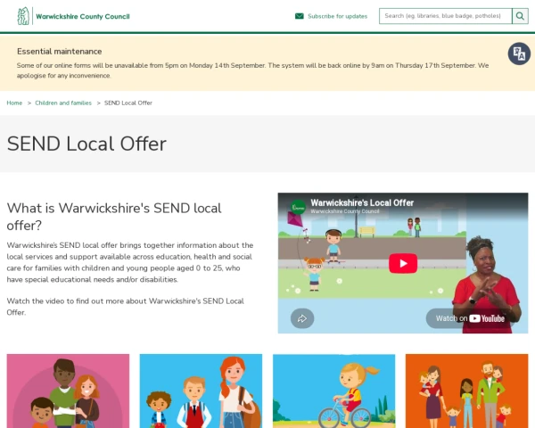 screenshot of Warwickshire Local Offer website