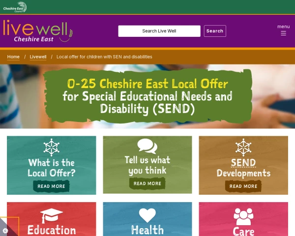 screenshot of Cheshire East Local Offer website